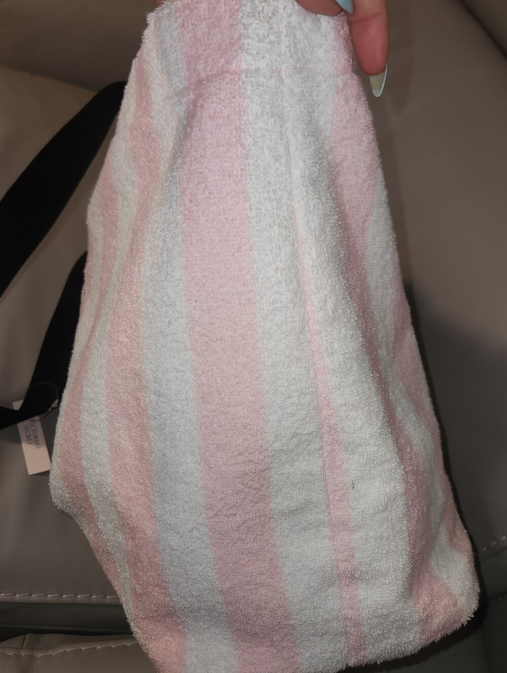 Victorias Secret Angel Pink White Black Striped Terrycloth Totebag NEW - Picture 4 of 10